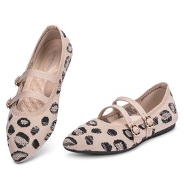 BEJINASH Women's Mary Jane Flat Dressy Knitted Shoes with Double Adjustable Strap Ballets Comfortable for Work Pointed Toe Flats Shoes for Women