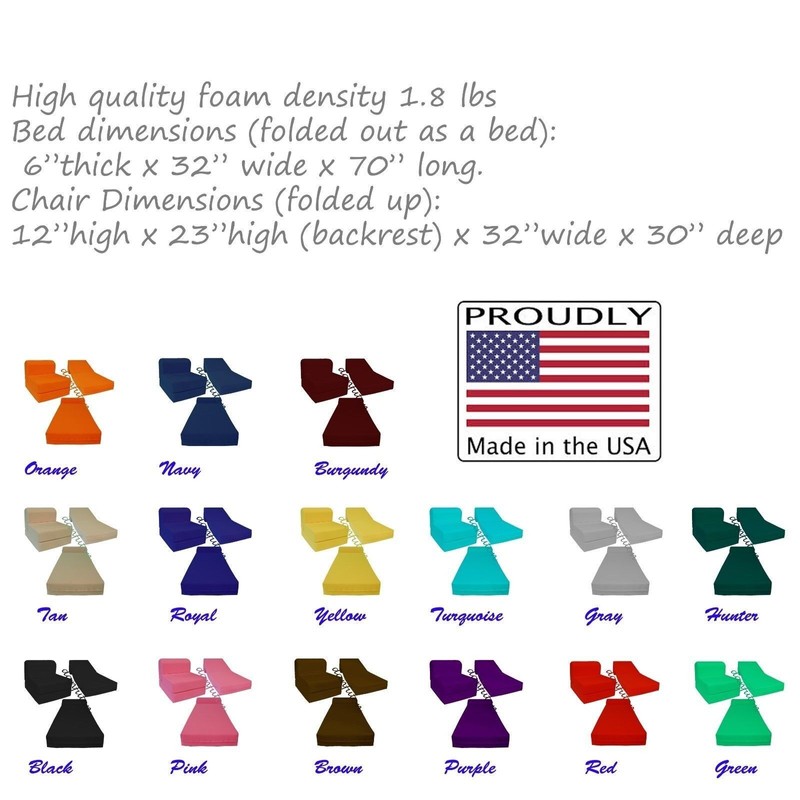 Danfuton Twin 6x36x70 Flip Chair Folding Foam Beds, Foldable Sofa