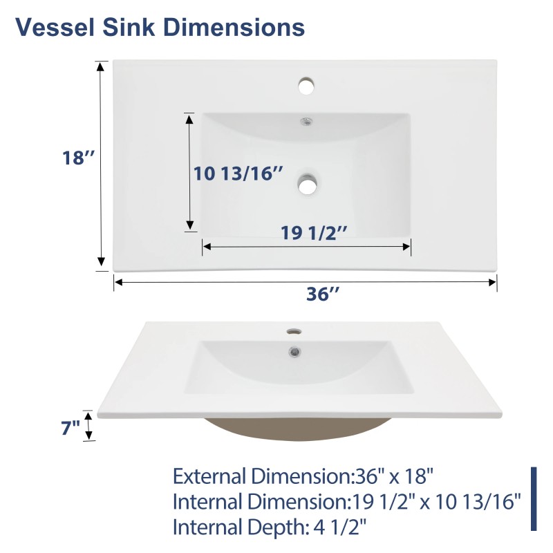 Sarlai 36-Inch Modern Drop-In Vanity Easy Clean Bathroom Sinks Ceramic