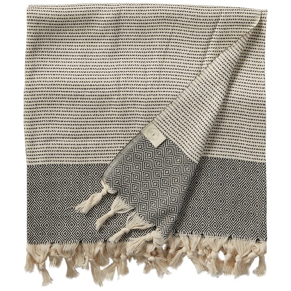 Bersuse 100% Cotton Hierapolis XL Throw Blanket Turkish Towel - 60x95 Inches, Black