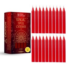 SOUL STICKS Love Magic Spell Chime Taper Candles 20 Pack - Ideal for Altar, Rituals, Ceremonies, Meditation Red Colored Candle for Witchcraft Supplies, Wiccan Supplies and Tools, Candle Clearance