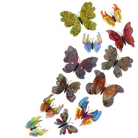 Tupalizy 12PCS Double Wings 3D Butterfly Wall Stickers Decals DIY Art Crafts Decorations for Windows Refrigerator Bedroom Classroom Bathroom Home Office Birthday Party Decor (Assorted Color)