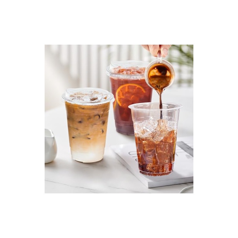 Clawsoff 16 oz 100 Pack Clear Plastic Cups with Lids,