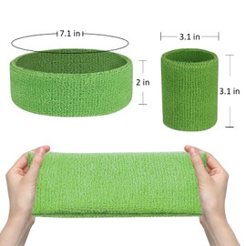80s Sweatband Head and Wristband Set - 18-Piece Sweat Band Kit for Women - Neon Green, Moisture Wicking, Washable, Durable - Ideal for Yoga, Running, Cycling, Fitness, and More