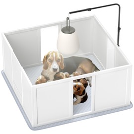 PawHut Whelping Box for Dogs, Newborn Puppy Supplies with Retractable Light Stand, Waterproof Pee Pad, Adjustable Height Door for Small and Medium Breed Dogs, 39" x 38"