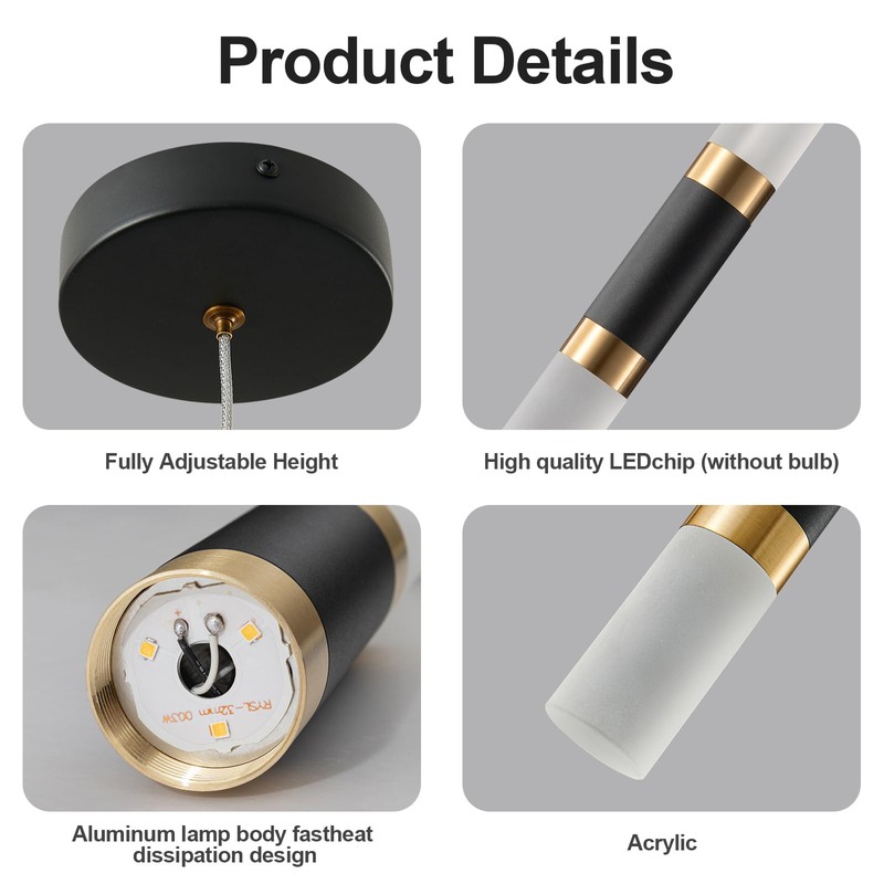 ZYBWL Modern Black Kitchen Island Light Fixture Dimmable LED Mini