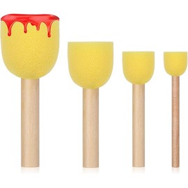 4PCS Round Sponges Brush Set Circle Art Sponge Brushes Paint Sponges for Acrylic Painting and Face Paint Sponge Paint Brush Arts and DIY Crafts, 4 Mixed Size, Yellow