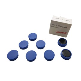 Pack of 12 Blue Round Flat Magnets - 24mm Whiteboard Office Fridge - by Janrax