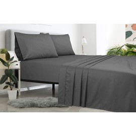 Royale Linens Twin Flat Sheet - Ultra Soft Brushed 1800 Microfiber Flat Sheets Only - Wrinkle Free & Stain Resistant - Hotel Quality Top Sheet for Bed (Twin, Grey)