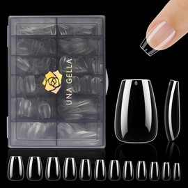 UNA GELLA Short Coffin Nails Tips, 504PCS Short Ballerina Soft Gel Full Cover Nail Tips Long Lasting False Coffin Acrylic Nails Clear Gel X Tips for Home DIY Nail Salon, 12 Sizes