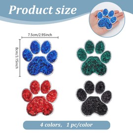 FREEBLOSS 4PCS Paw Print Sequin Patch Sequin Iron on Patches with Glue Shiny Paw Print Patches Sequin Paw Print Patches Sequin Patches for Clothing Decor and Repair