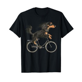 Vintage Long Haired Dachshund Riding A Bike Cycling Bicycle T-Shirt