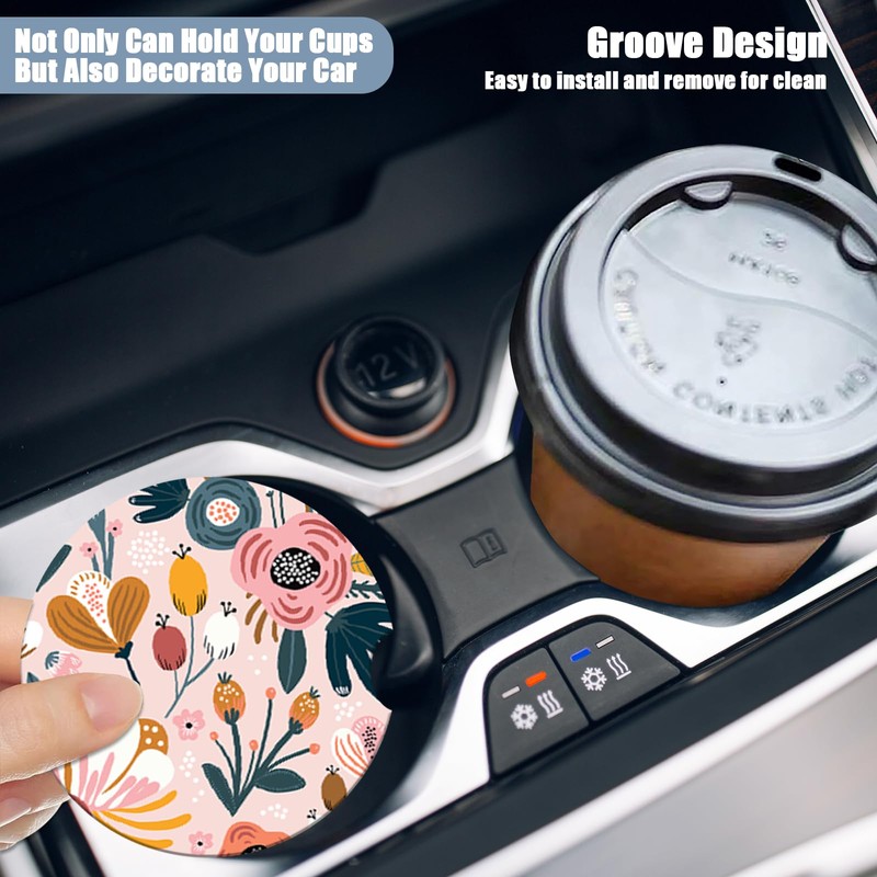 Cup Holders Car Coasters - Boho Flower Absorbent Ceramic Coaster,