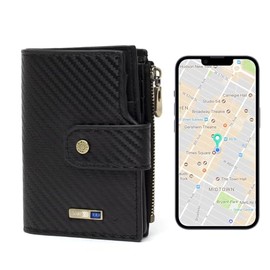 Anti-Lost Bluetooth Wallet Tracker & Finder, Minimalist trackable Wallet for Men, Leather Wallet Credit Card Holder (Carbon Black)