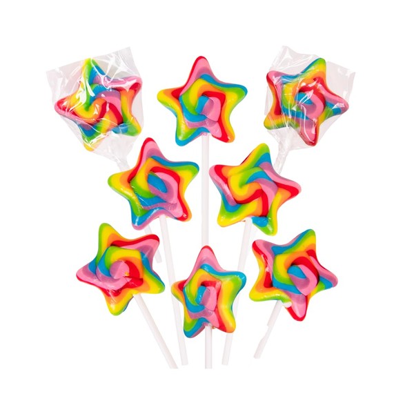 Star Lollipop Bulk Candy Individually Wrapped | Kids & Adults Snacks for Kids Party Favor & Birthday Party Favor | 2 Inch Large Suckers & Lollipop Hard Candy Rainbow Swirl Loliipops