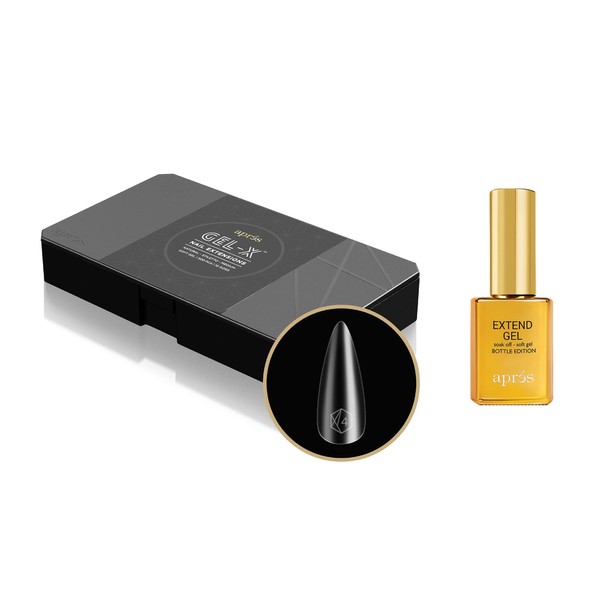 Apres Nail Gel-X Natural Stiletto Medium Box of Tips & Extend Gel Bundle | Include 500 Gel-X Tips & 15ml Extend Gel Gold Bottle | Premium Quality | 10 Sizes 0-9 | No size 00 included | 2022 Version