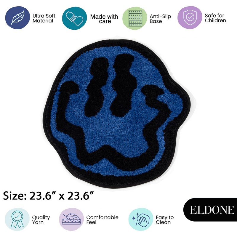ELDONE Happy Face Alfombrilla de baño azul