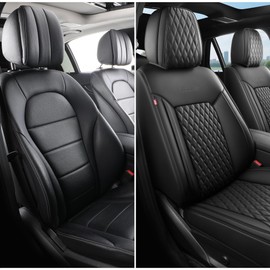 ZenRide Front Car Seat Covers 2PCS,3D Design Nappa Leather Waterproof Car Seat Protector Cushion,Universal Fit for Most Cars ZD01 Black.