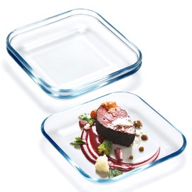 NUTRIUPS 3 Pack 8 Inch Glass Dinner Plates, Tempered Glass Salad Plate Set For Kitchen,Glass Serving Plates, Dinnerware Dish Set, Dishwasher & Microwave Safe