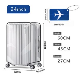 Werownsgso Transparent Suitcase Covers, PVC Suitcase Protective Cover, Transparent, Dustproof, Black Border, Luggage Cover, Anti-Dust, Anti-Scratch for Travel, Transparent (24 Zoll)