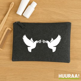 Huuraa Kulturbeutel Friedenstauben Geschenk 1 Liter Charcoal Filz Friedenstauben Geschenkidee