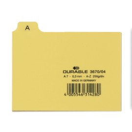 Durable 367004 25 Piece A7 Index Card Set with Printed A-Z Tab - Yellow