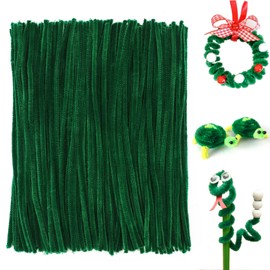 FirstKitchen Pipe Cleaners Craft, 200pcs Dark Green Pipe Cleaner for Craft, 0.23"X12" Plush and Pliable Chenilles Stems Pipe Cleaner, Christmas Craft Pipecleaners for DIY Arts Crafts and Cleaning