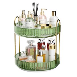 GTI 360° Rotating Makeup Organizer, 2 Tier Bathroom Counter Organizer,Large Capacity Perfume Cosmetics Skincare Vanity Organizers, Dresser Spinning Countertop Organizer and Storage for Women (Green)