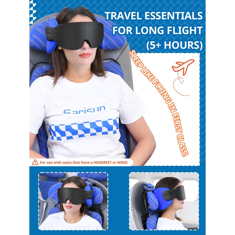 SARISUN Travel Pillows for Airplanes, Airplane Pillow with Eye Mask