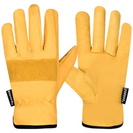 SAWANS Leather Working Gardening Gloves for Men Women Thorn Proof Comfortable Breathable Multi-Purpose Work Gloves Protective Garden Gloves Heavy Duty Utility Gripper (Yellow, L)