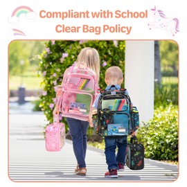 Bagseri Clear Backpack for Girls - 15 Inch Kids Clear Backpack with Clear Lunch Bag Heavy Duty Clear Bookbag for School See Through Transparent Backpack for Kids Aged 3 to 7, Pink Unicorn