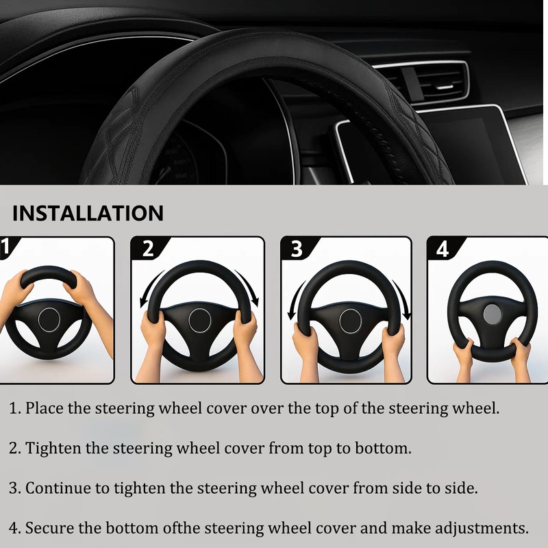 Steering Wheel Covers, Leather Car Steering Wheel Cover 15 Inch,