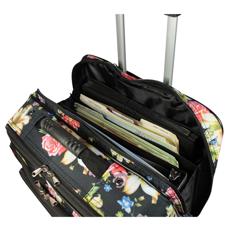 World Traveler Rolling 17-Inch Laptop Briefcase Computer Case, Rose Lily,
