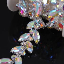 Phicmanlo 1 Yard AB Rhinestone Close Chain Trimming Applique for Sewing Craft, Jewelry Making, DIY Crafts Wedding Party Embellishments (Silver AB)