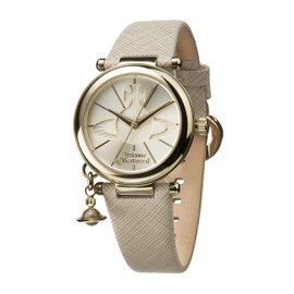 Vivienne Westwood Women's Orb Pop Quartz Analogue Display Watch with Gold Dial and Cream Leather Strap VV006GDCM