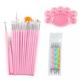 Nail Set De 15 Pinceles Para Mano Alzada + 5 Punteros Dobles Uñas