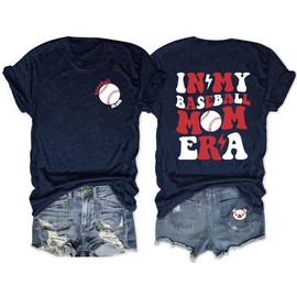 Baseball Mom Shirt for Women in My Baseball Mom Era Letter Print Tshirt Novelty Double Sides Graphic Sports Mama Top, Navy 1, L
