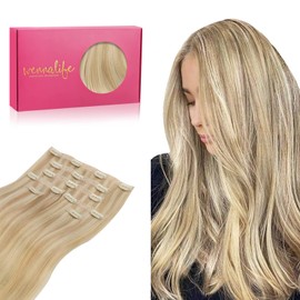 WENNALIFE Genius Seamless Clip in Hair Extensions Human Hair 130g 7pcs 16 Inch Ultra Invisible 50% Thinner Seamless Hair Extensions Clip In Light Blonde Highlighted Golden Blonde Real Human Hair