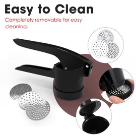 LHS Potato Ricer - Potato Press with 3 Interchangeable Discs for Fluffy Mashed Potatoes, Cauliflower Rice, and Purees - Portable and Easy to Use