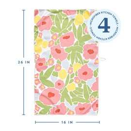 ELYN Microfiber Kitchen Dish Towel Set, Quick-Dry & Absorbent Waffle Weave Cleaning Towels, Set of 4 Kitchen Towels, Paper Towels Alternative (Bold Floral & Geo)