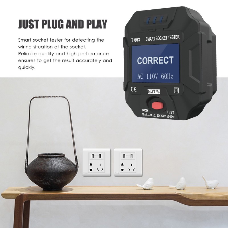 NJTY 90~120V US Plug Socket Outlet Tester Smart Socket Tester