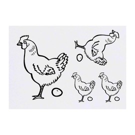4 x 'Hen & Egg' Temporary Tattoos - Water Resistant, Skin-Safe, Non-Toxic Transfers, Mixed Sizes (TO00015700)
