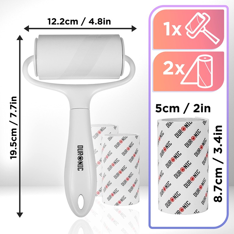 Duronic Lint Roller (60 Sheets per Roll) + 2 Refills