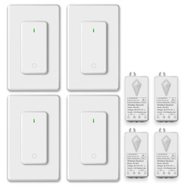 NineLeaf 4PK Wireless Lights Switch Receiver Kit, Wall Mounted Light Switch, Buckle Design & Removable, No Wiring,Programmable Outdoor 1300ft Indoor 300ft Remote Lighting for LED Ceiling Light Lamp
