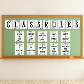 Lucleag 20 PCS Eucalyptus Classroom Rules Poster for Bulletin Board Decorations, Class Rules Poster Motivational Quote Wall Poster for Classroom Decoration Back to School Supplies