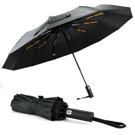 MSIHEY Windproof Umbrella with 12 Ribs, Strong Compact Automatic Travel Umbrella, Foldable Lightweight Umbrella for Men and Women, 02#black