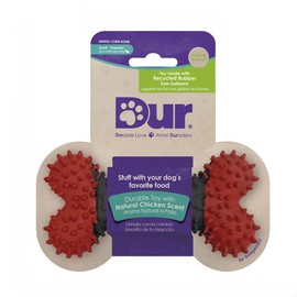 Dur Dog Bone Chew Toy For Small Dogs, Red & Black - Chicken Scent, Durable Recycled Rubber – Interactive and Tough Dog Chew Toy For Aggressive Chewers, Boredom, Teeth Cleaning, Puppy Teething 12x6cm