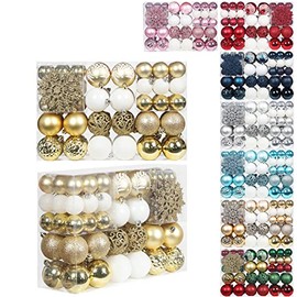 SY CRAFT 86 Pieces of Assorted Shatterproof Christmas Ball Snowflake Ornaments Seasonal Decorative Hanging Ornament Set with Hand-held Gift Package for Xmas Tree Decorations (86PCS, Golden)