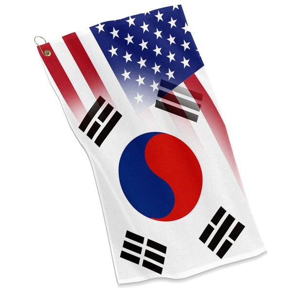 ExpressItBest Golf/Sports Towel - Flag of Korea, Republic of & USA - South Korean