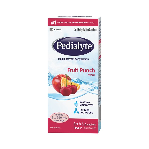 Pedialyte Electrolyte Powder Sticks Oral Rehydration Solution Fruit Punch 8 pack
                            8 x 8.5 g